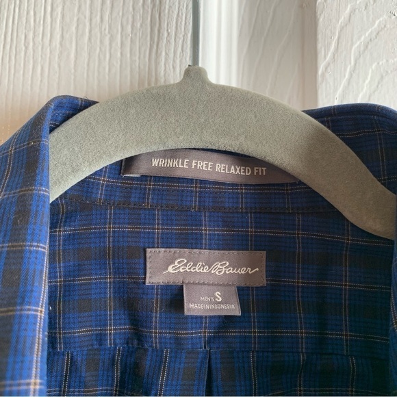 Eddie Bauer Button Shirt Long Sleeve Plaid Blue Wrinkle Free - Picture 4 of 9
